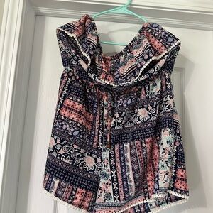 Rewind Blue and Pink Off the Shoulder Romper